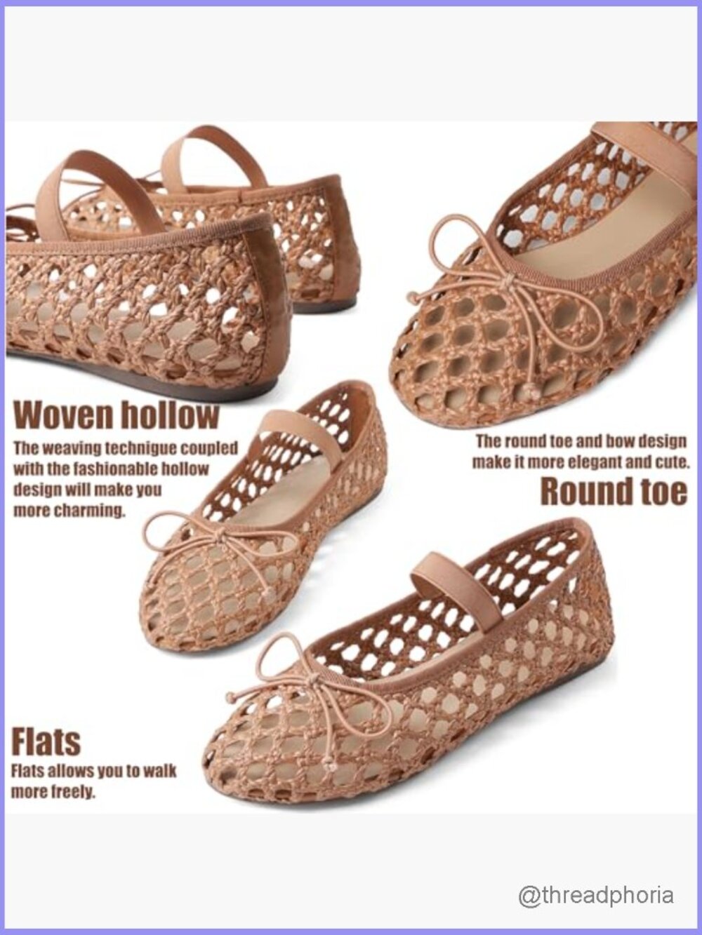 Woven Ballet Flat Shoes Round Toe Mary Janes Elastic Band Dressy Comfortable - Picture 5 of 7